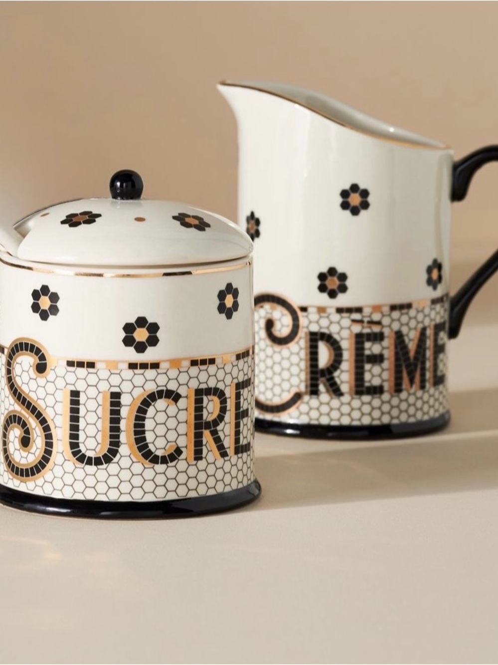 Anthropologie Bistro Tile Cream and Sugar Set